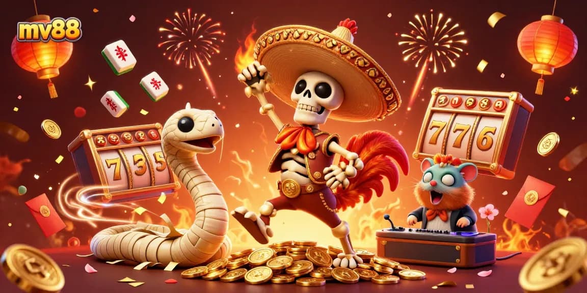 Experience the excitement of mv88 with vibrant slots and dynamic gameplay elements in a festive casino scene.