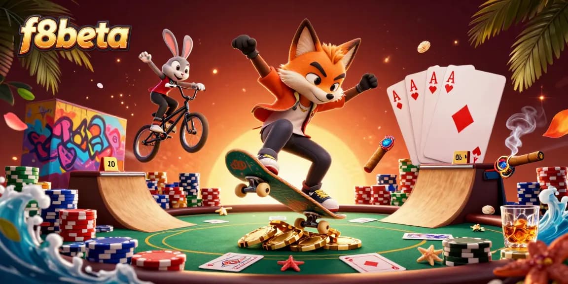 Experience thrilling moments with f8beta at a vibrant 3D casino-themed illustration.