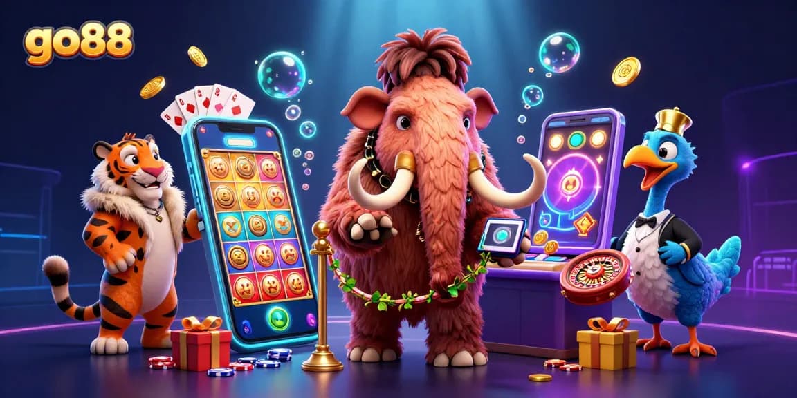 Engage with go88's thrilling casino experience featuring colorful slot games and vibrant characters.