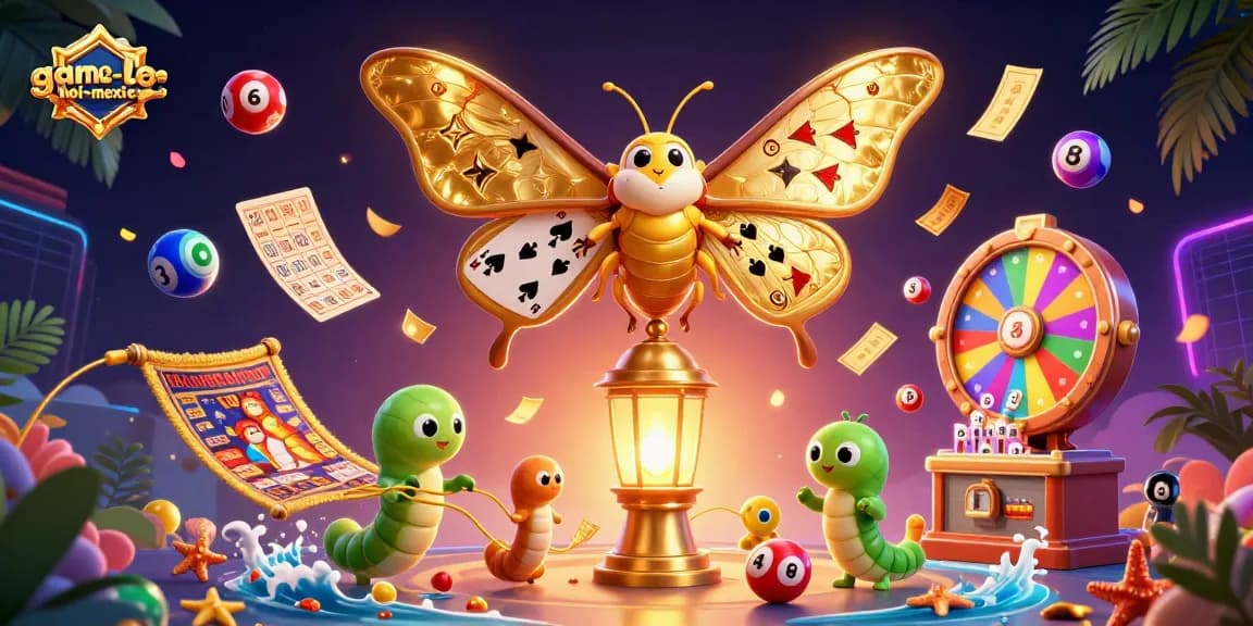 Engage with game-le-hoi-mexico's vibrant casino world featuring animated moth and colorful lottery elements.