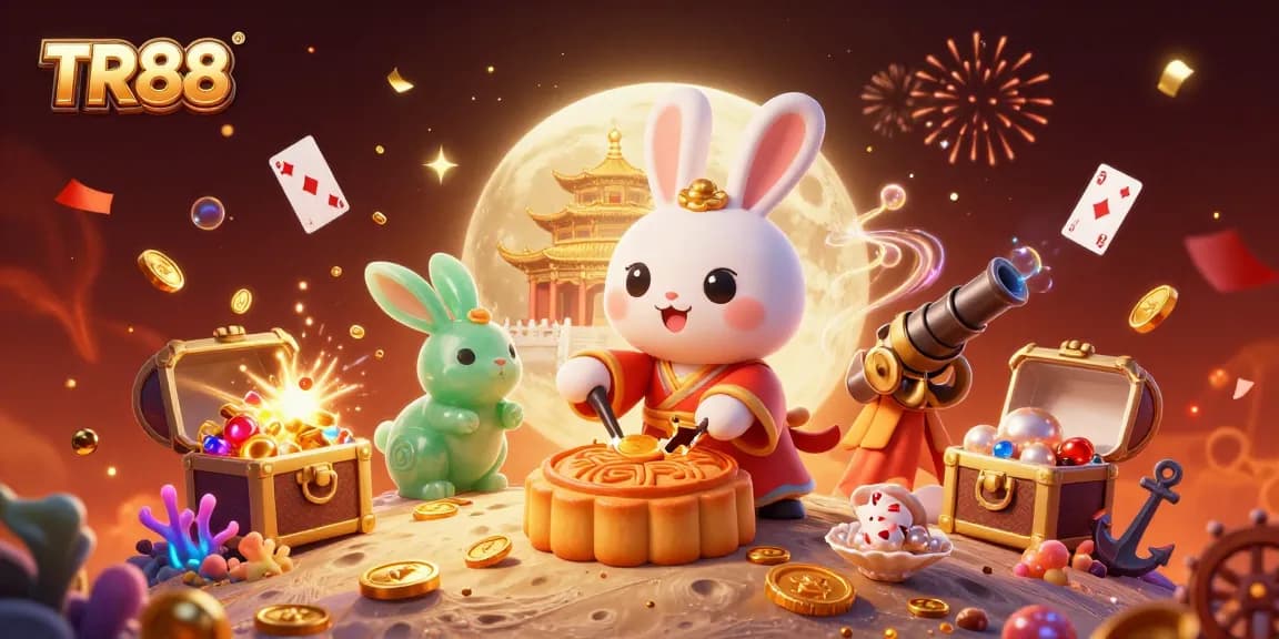 Experience TR88 with a vibrant 3D scene showcasing exciting gambling elements and playful characters.