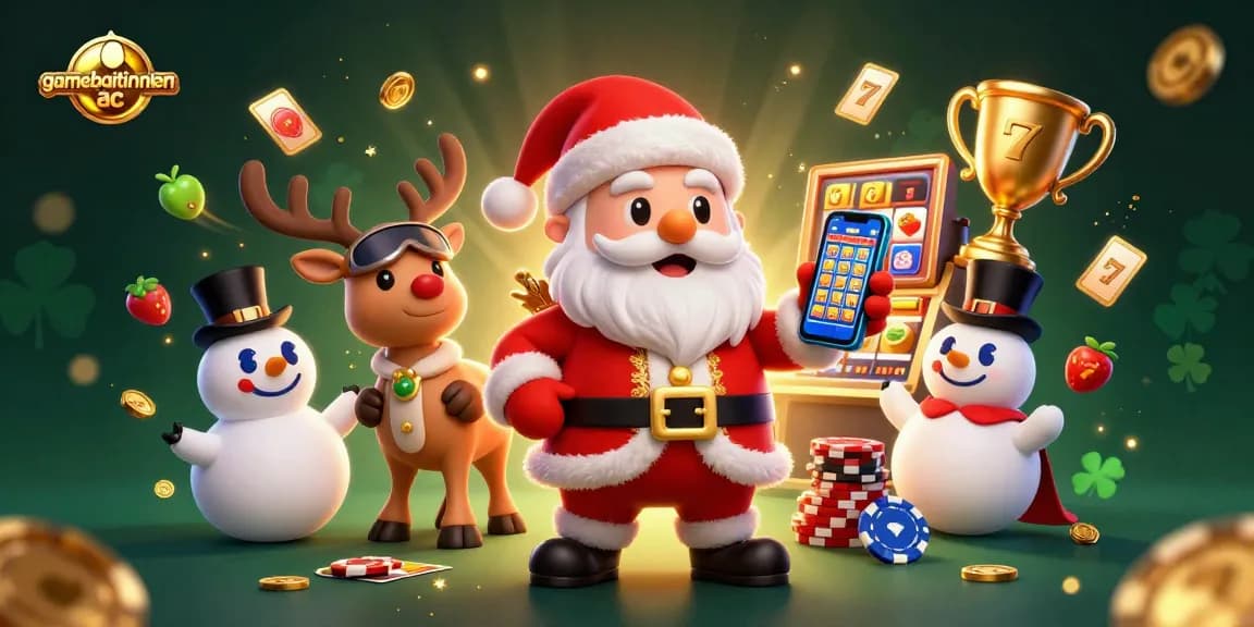 Play slots and win with gamebaitienlen ac as the festive Santa, reindeer, and snowman celebrate in a dazzling casino.