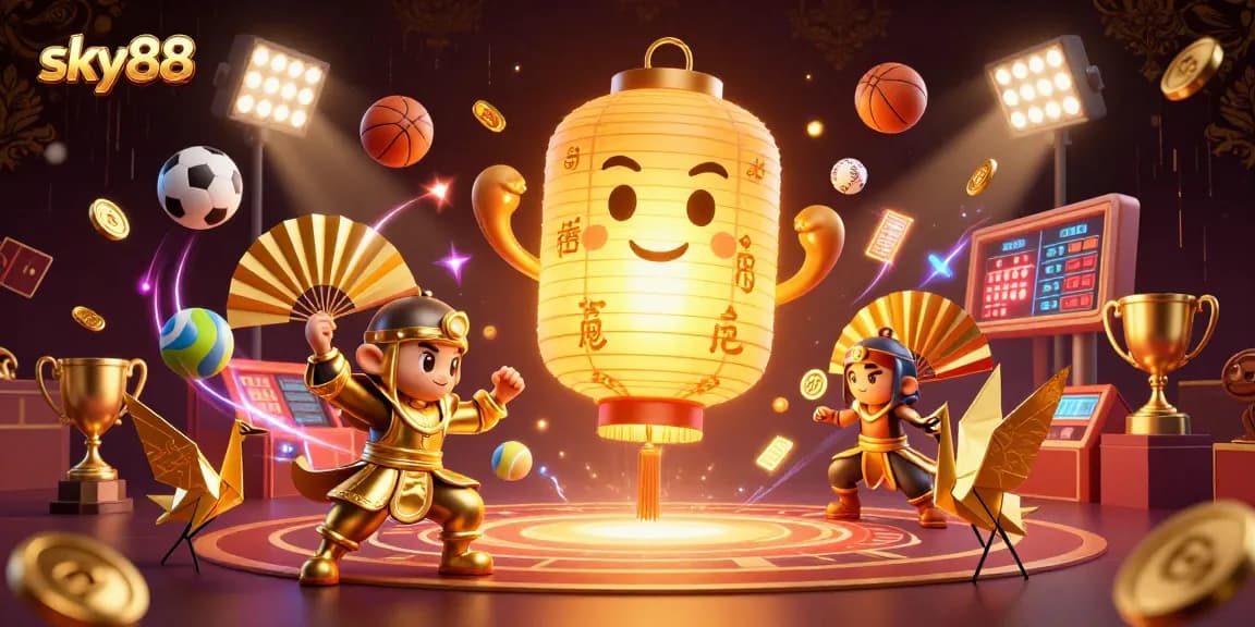 Engage with the thrill of winning at sky88 with vibrant 3D casino illustration showcasing dynamic gaming elements.
