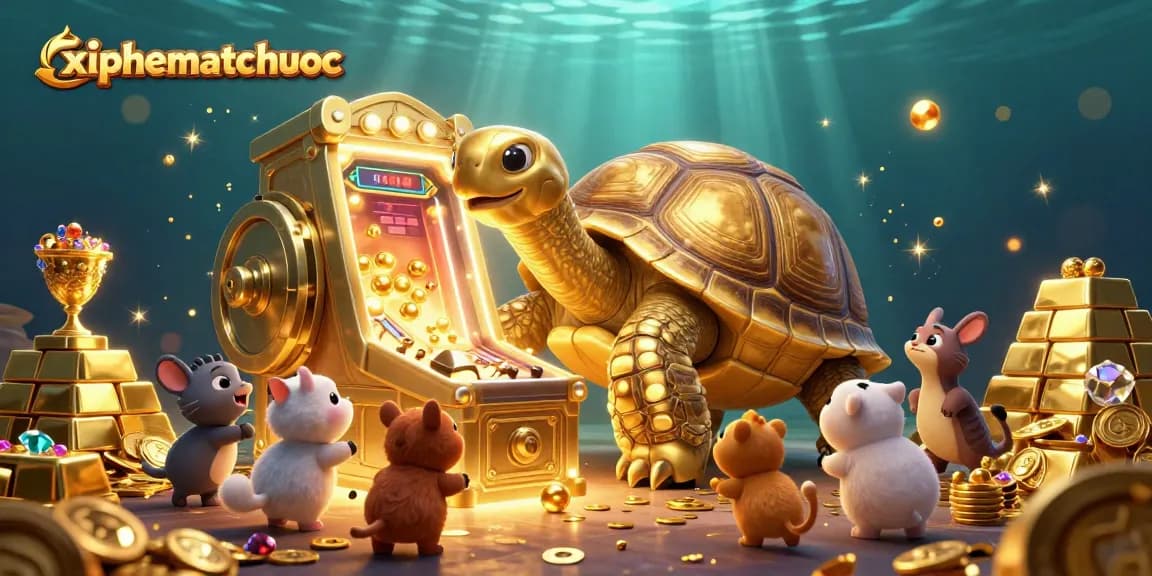Experience thrilling action with xiphematchuoc featuring a colossal golden tortoise, exciting gameplay elements, and treasure.