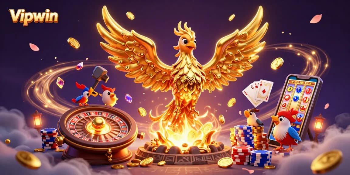 Spin and win big at Vipwin with golden treasures and vibrant casino elements.
