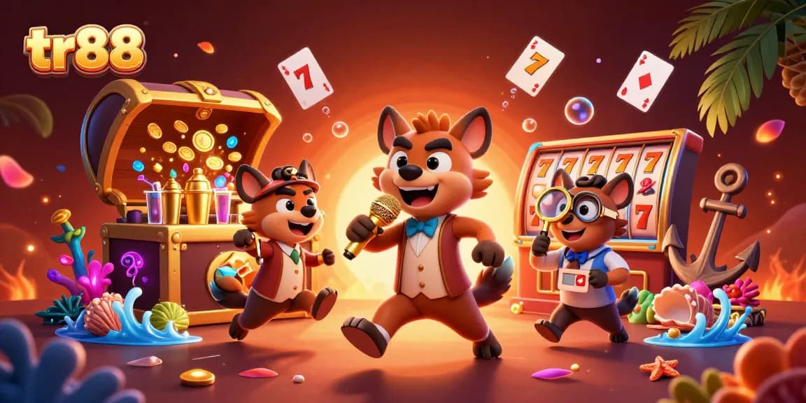 Experience the lively atmosphere of tr88 casino, featuring hyenas running a comedy club amidst stunning casino elements.