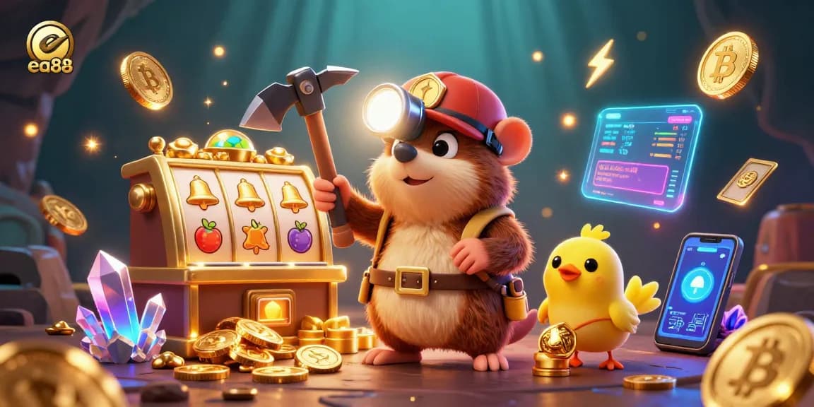 Experience the thrilling world of ea88 with a treasure hunter mole and glowing casino elements!
