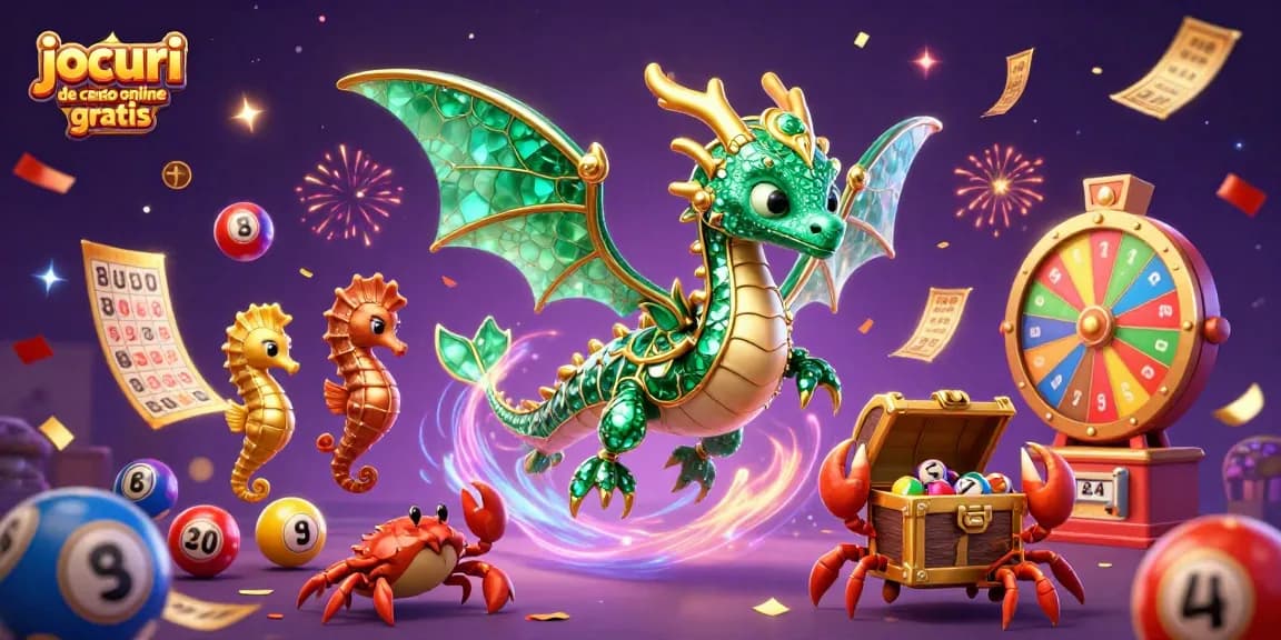 Joacă jocuri de casino online gratis cu un dragon mării și elemente de loterie interactive într-o atmosferă veselă.