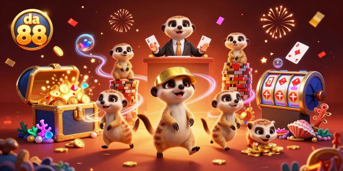 Engage with da 88 for vibrant casino action featuring meerkats in a lively gaming scene.