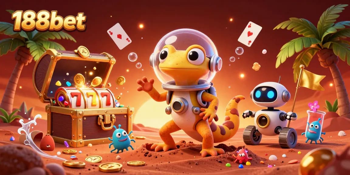 Experience thrilling wins at 188bet with a vibrant Martian casino adventure illustration bursting with excitement.