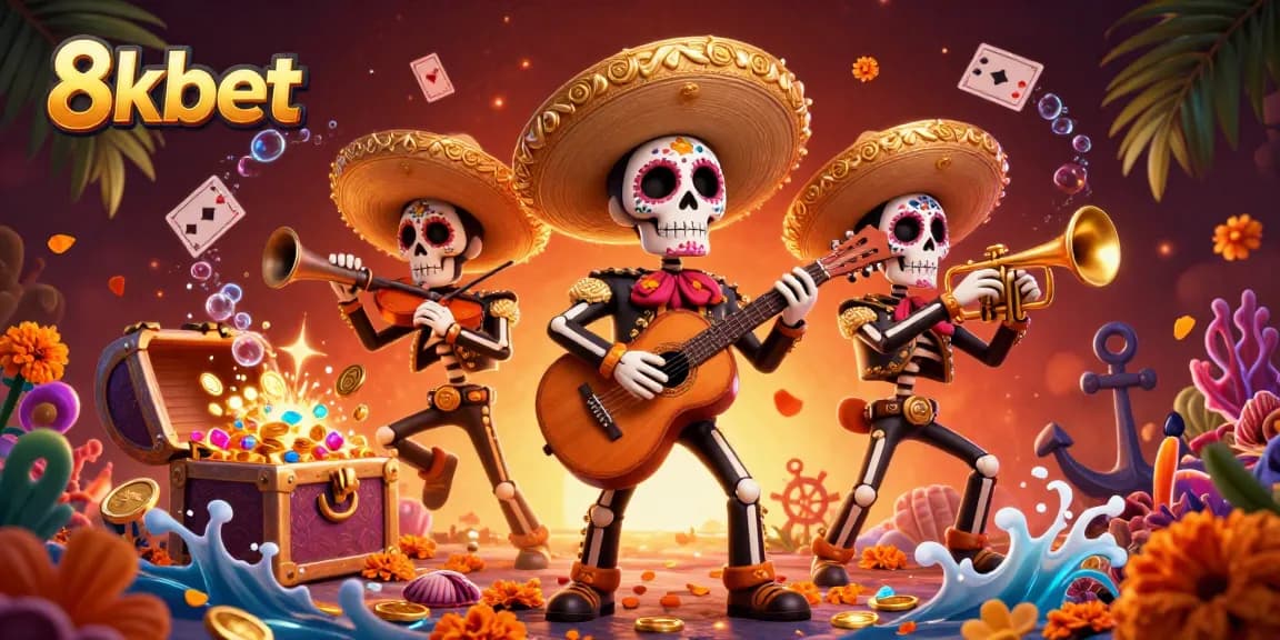 Experience thrilling games at 8xbet, where vibrant mariachi characters celebrate casino excitement.