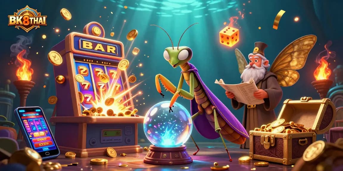 Spin to win with BK8THAI's vibrant jackpot scene featuring dynamic characters and casino elements.