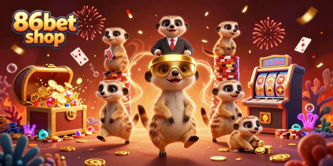 Experience thrilling gaming action at 86bet shop with meerkats managing an exciting casino.