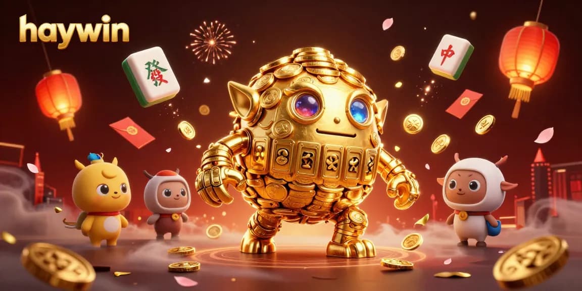 Experience thrilling games at haywin with vibrant visuals of golden golems and festive elements.