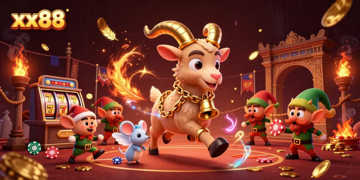 Experience exciting gameplay at xx88 with cartoon Krampus directing a thrilling casino scene.