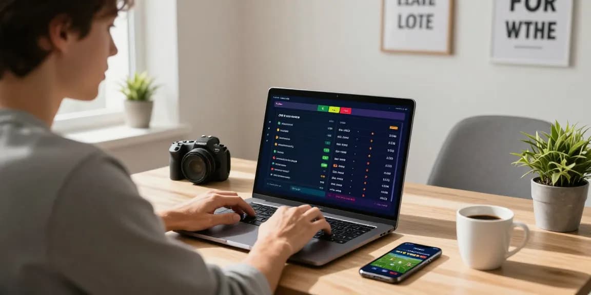 LUCK8 user betting online with live odds in a modern home office environment