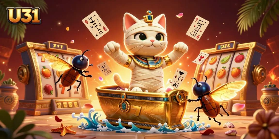 Spin for winnings at U31 with a lively Egyptian mummy cat and shiny slot symbols!