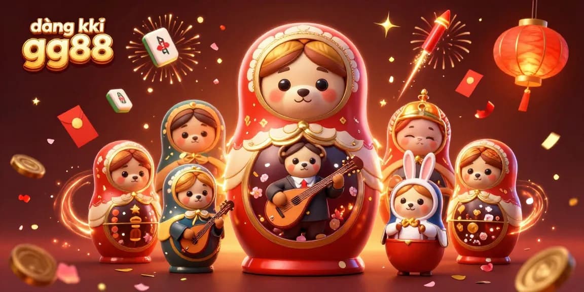Experience đăng ký gg88 with an exciting online casino atmosphere, featuring playful characters and vibrant decorations.