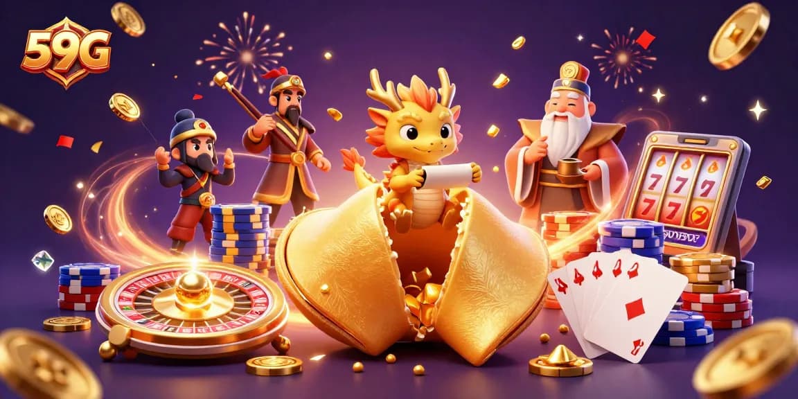 Experience the excitement of 59G with golden coins cascading, showcasing the ultimate online casino adventure.