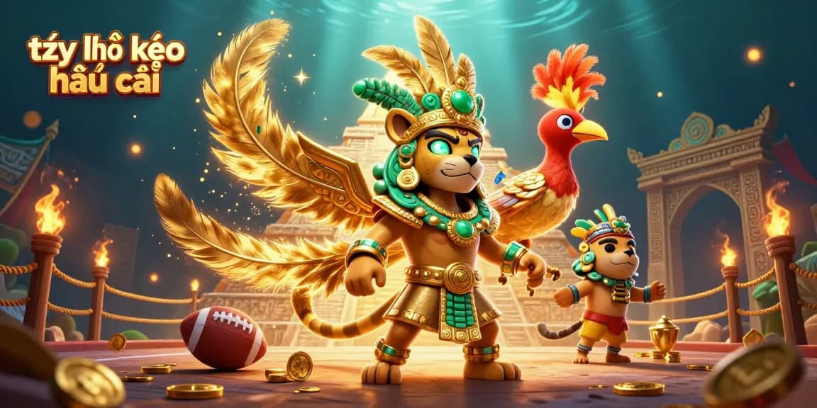 Engaging tỷ lệ kèo nhà cái illustration featuring Mayan priest and sports betting elements.