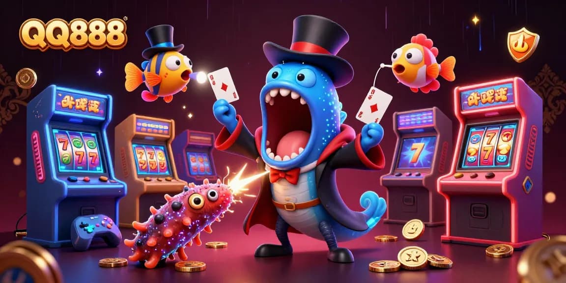 Engage with QQ888’s electrifying card tricks in a vibrant, captivating casino scene.