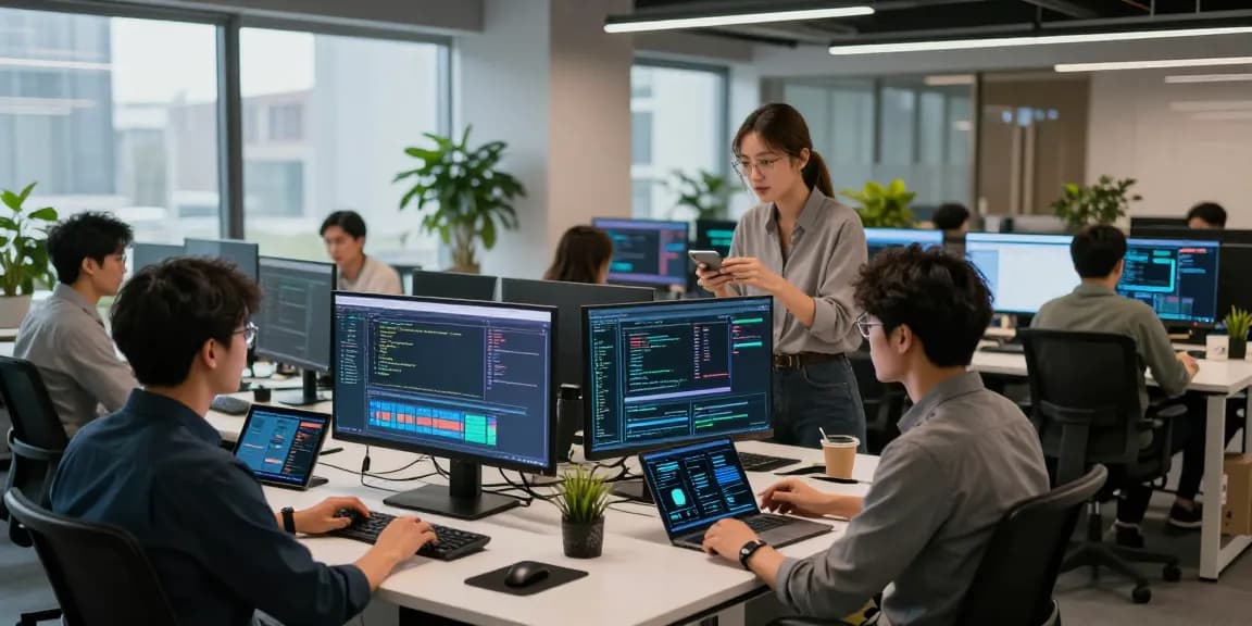 快连团队在现代科技办公环境中协作，提高网络连接性能和用户体验