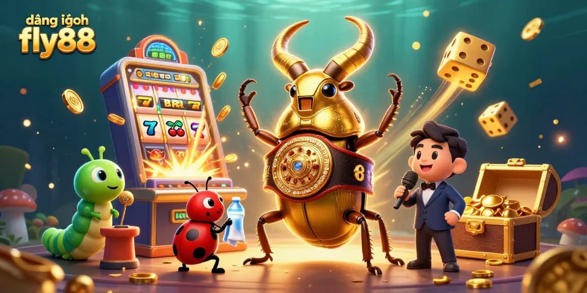Join the excitement at đăng nhập fly88 with a dynamic casino scene featuring colorful games and characters.