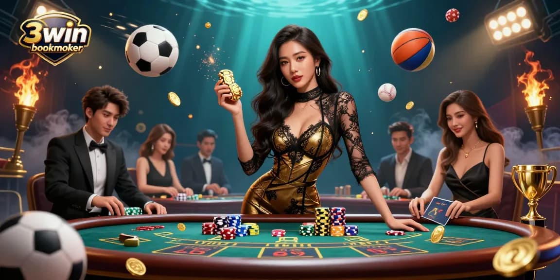 Experience the thrill of betting with 3win bookmaker in this engaging casino-themed illustration.