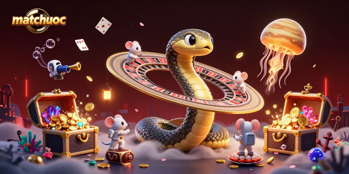 Experience the thrill of matchuoc as astronaut mice place bets with colorful elements in a vibrant casino scene.