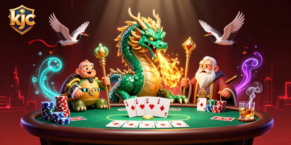 Experience excitement with KJC as the jade dragon breathes fire in a vibrant casino scene.