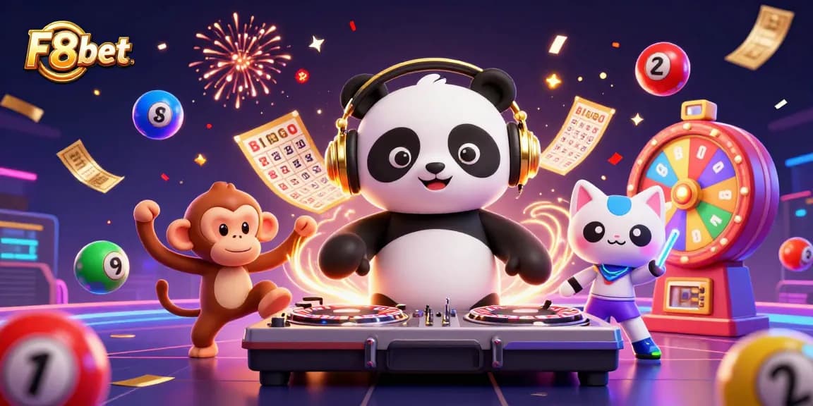 Experience the lively atmosphere of F8bet with 3D characters celebrating gambling fun in a vibrant scene filled with excitement.