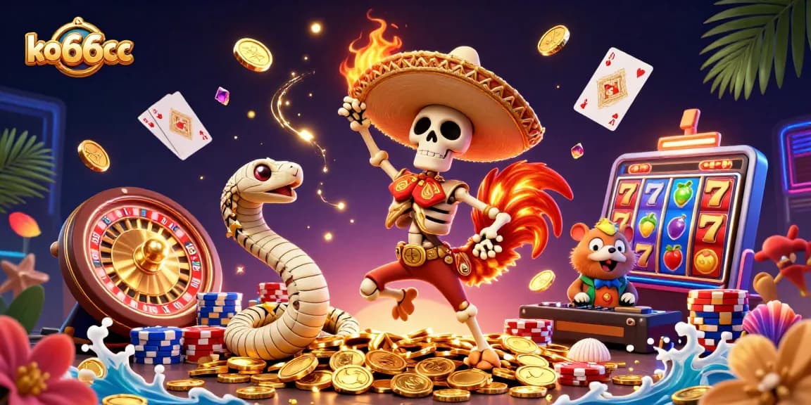 Experience big wins at ko66cc with a party scene featuring gambling characters and dynamic casino elements.