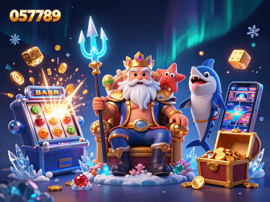 Win big at 057789 with vibrant casino-themed 3D art showcasing a captivating jackpot explosion.