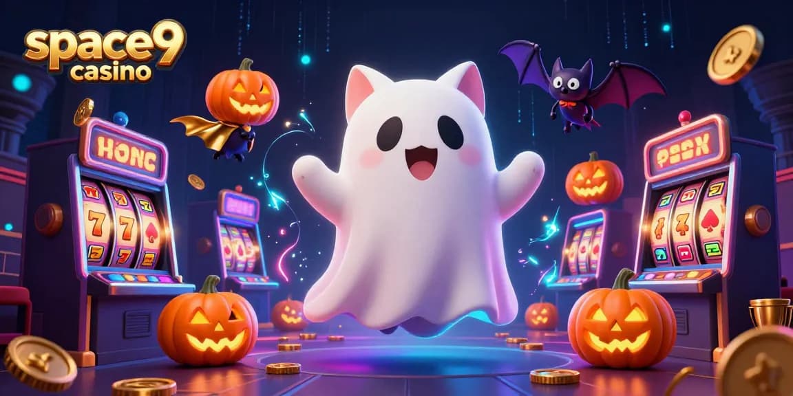 Experience thrilling gameplay at space9 casino with a ghost cat and vibrant casino elements.