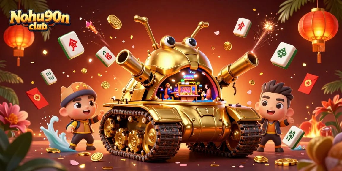 Experience thrilling gameplay at Nohu90n club with a vibrant casino scene featuring gold coins and festive elements.