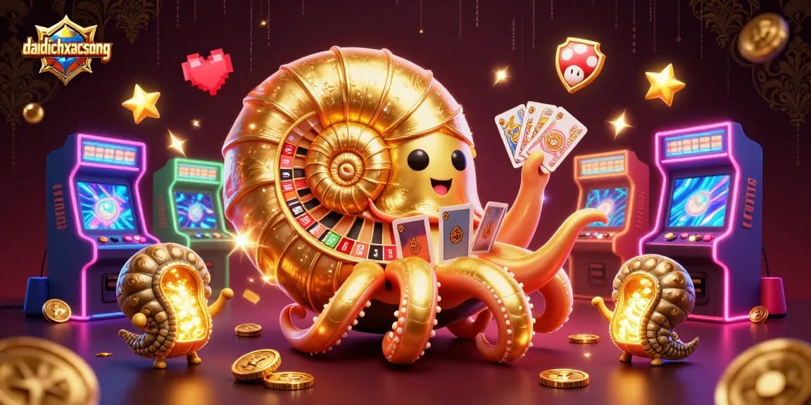 Experience thrilling gameplay in daidichxacsong with a captivating 3D illustration, showcasing interactive casino elements.