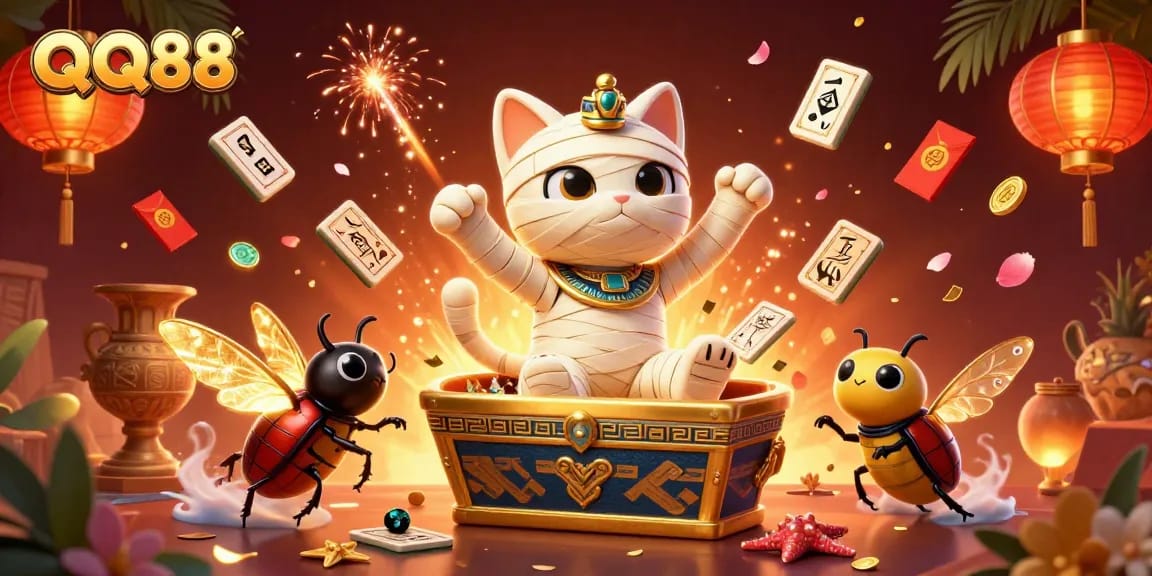 Experience QQ88's thrilling online gaming with our vibrant pyramid casino illustration.