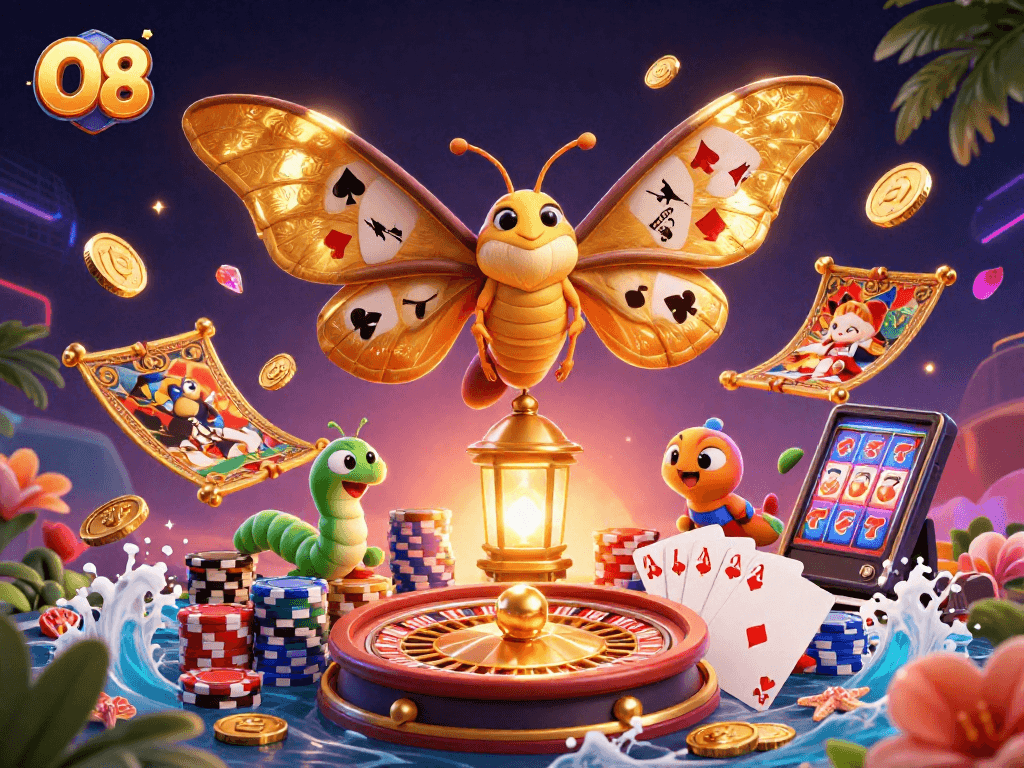 Experience the excitement of O8 as golden coins, cards, and casino scenes come together in 3D!