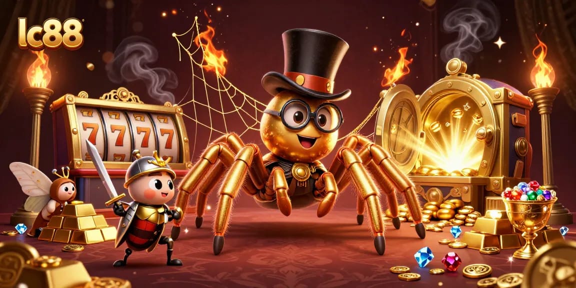 Experience the excitement of lc88 at this ultra-detailed casino illustration showcasing gold treasures and game action.