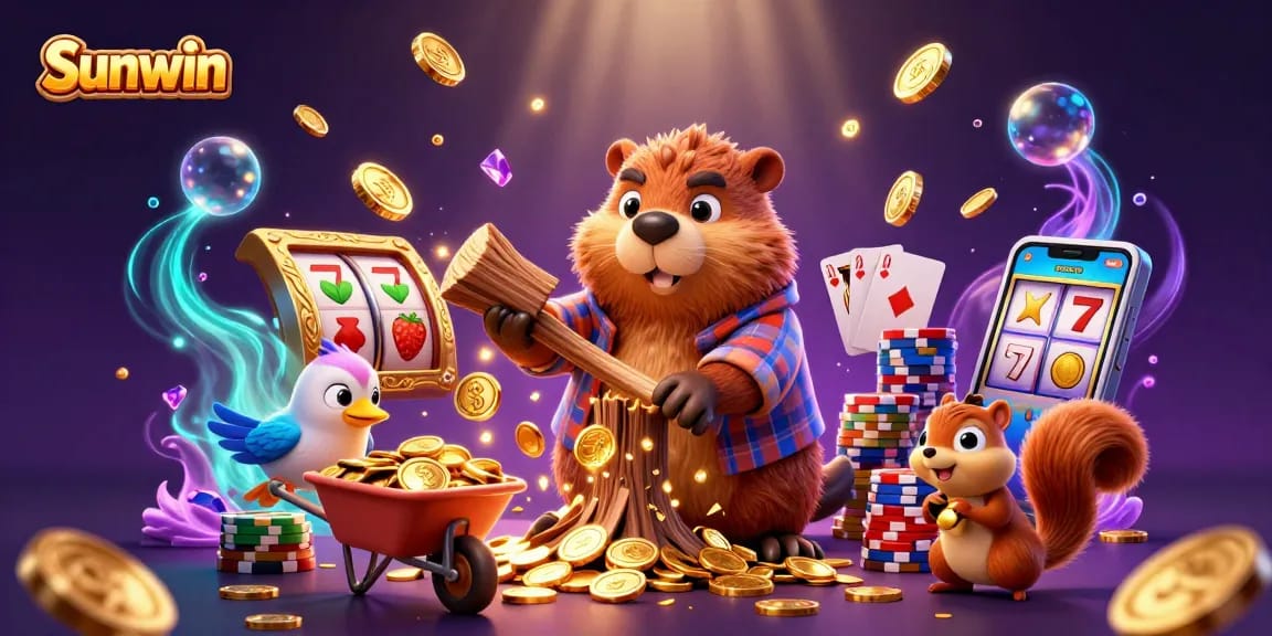 Spin the reels and win with sunwin in this vibrant, dynamic casino scene.