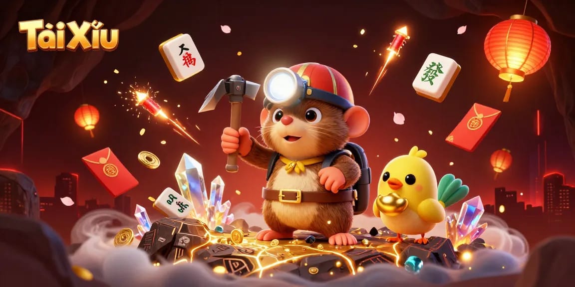 Engage in Tài Xỉu with an exciting scene featuring a treasure hunter mole and his canary companion.