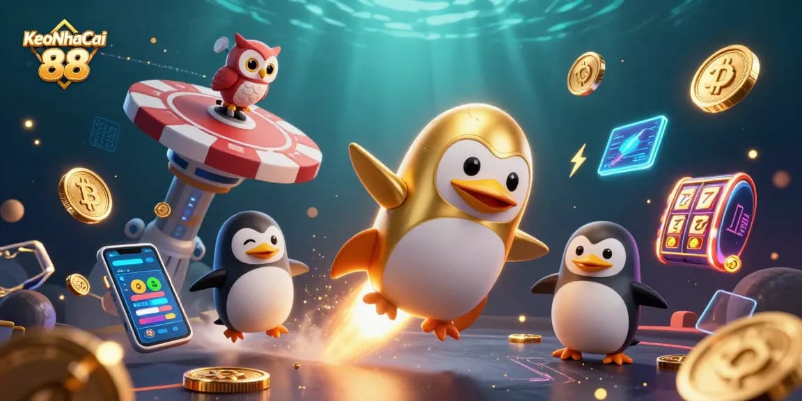 Experience winning moments at KeoNhaCai 88 with a vibrant casino-themed illustration featuring dynamic characters.