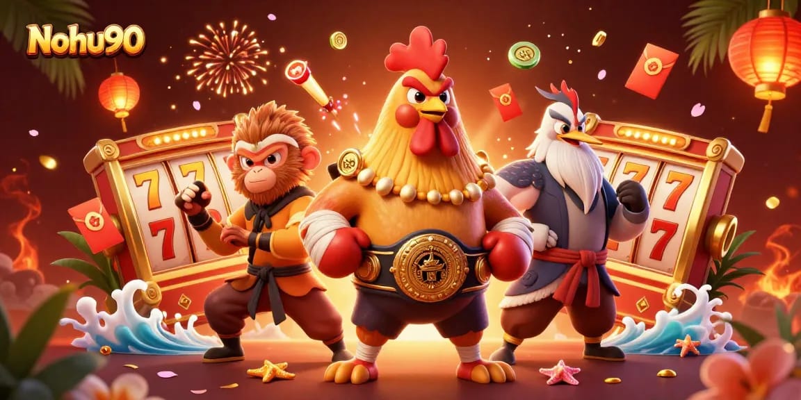 Nohu90 showcases vibrant 3D illustrations of exciting casino scenes with various gaming elements.