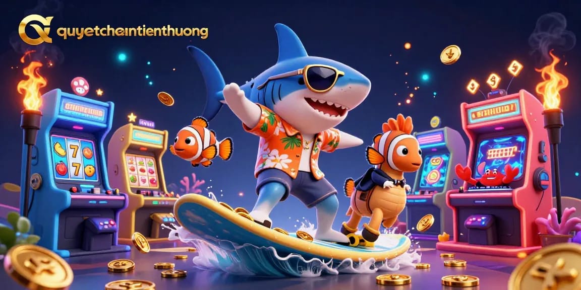 Surf the gold coin wave with quyetchientienthuong amidst colorful slot game designs