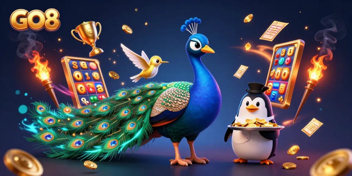 Engage with GO8's stunning slots jackpot experience featuring vibrant characters in a dynamic scene.