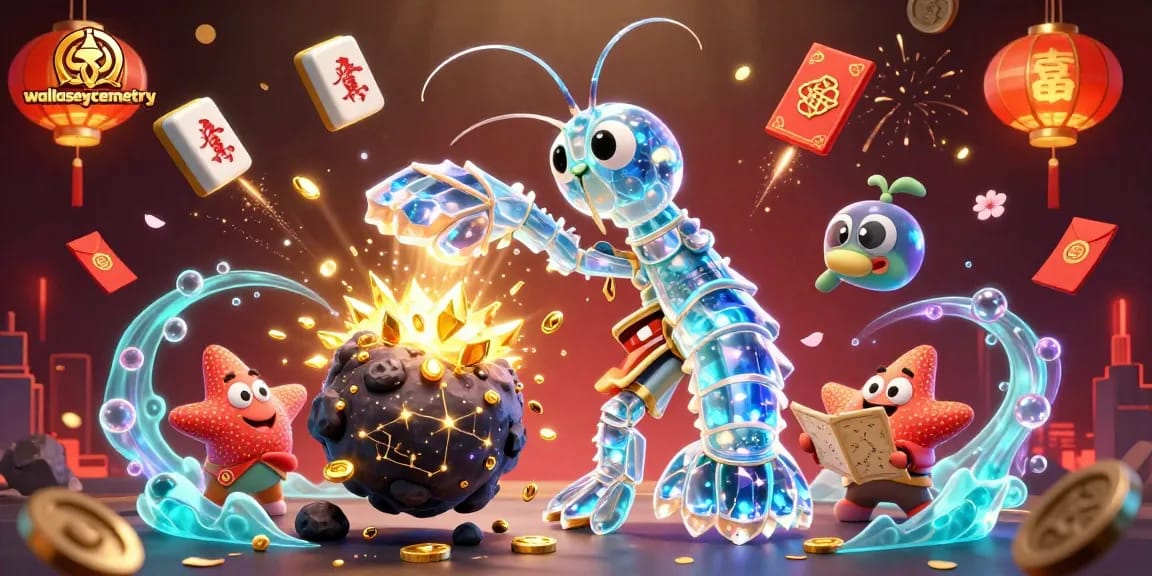 Experience wallaseycemetery with the galactic samurai mantis shrimp in a vibrant 3D gambling scene.