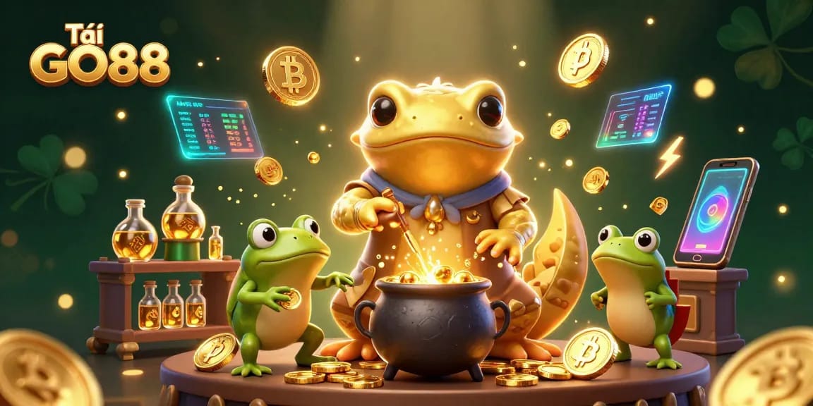 Experience Tải GO88 with a vibrant 3D digital illustration showcasing unique casino elements and characters.