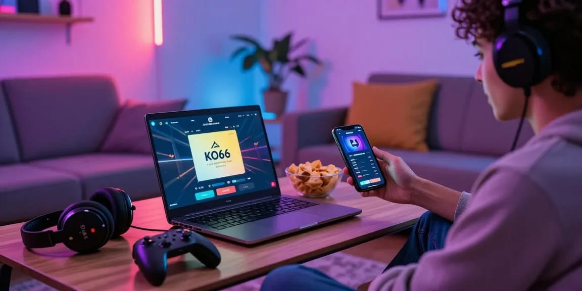 Player engaging with KO66 mobile app in a vibrant gaming setup.