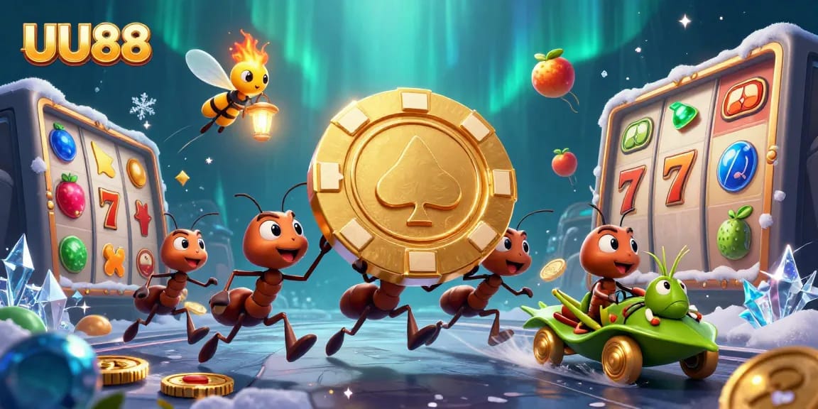 Catch big wins at UU88 with golden poker chip heist in a vibrant 3D casino scene.