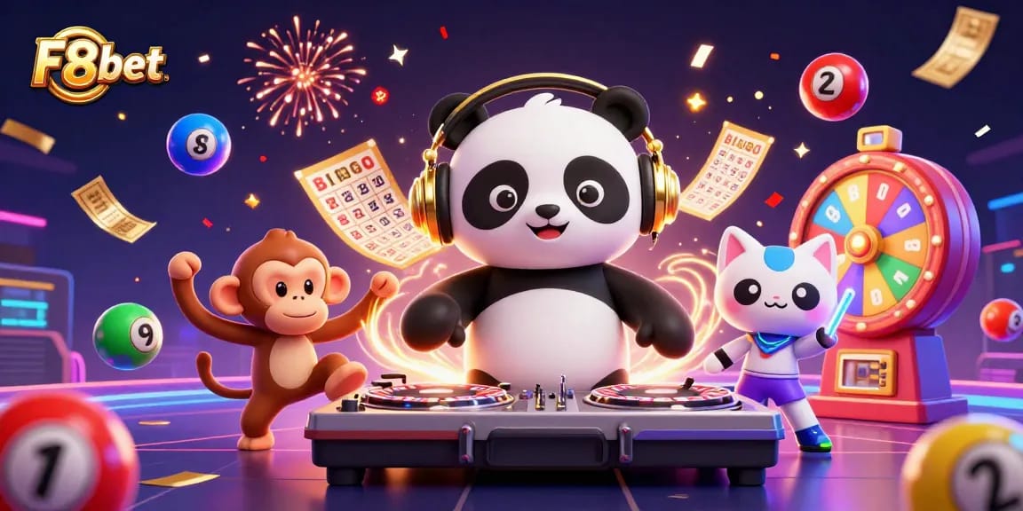 Experience the lively atmosphere of F8bet with 3D characters celebrating gambling fun in a vibrant scene filled with excitement.